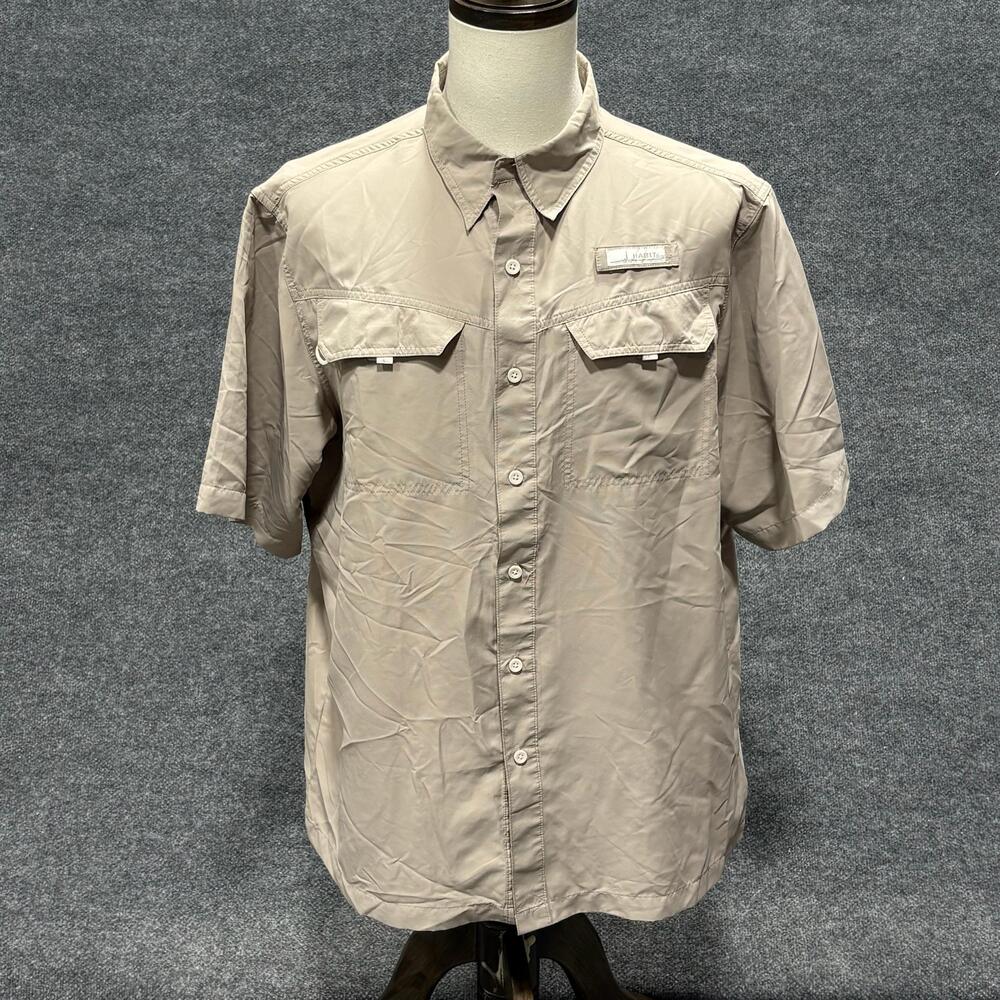 Habit Shirt Mens Large Beige Short Sleeve Vented Fishing Solar-Factor 40+ UV